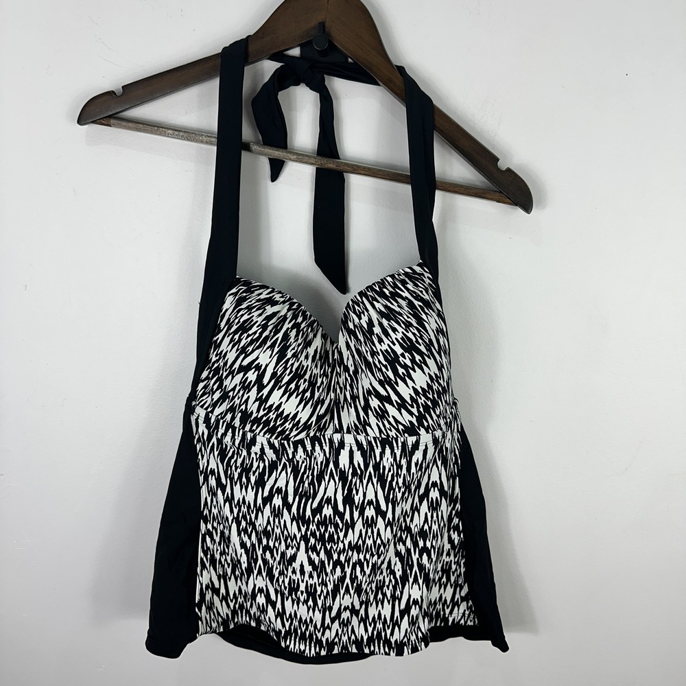 Collections by Catalina Swimsuit Tankini Halter Top Women Medium Black Geometric